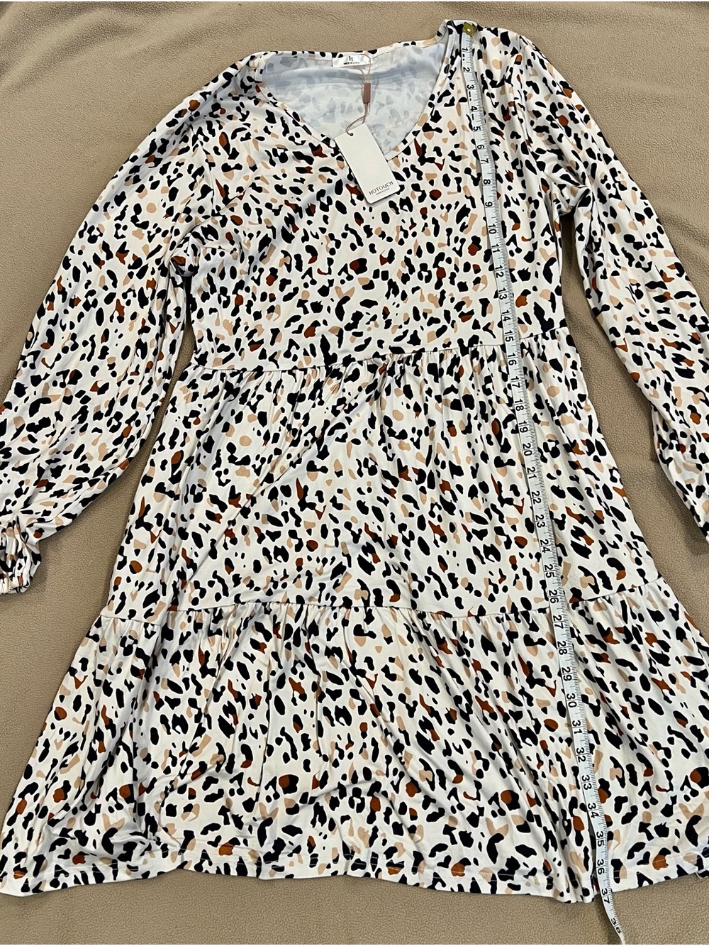 Hotouch Leopard Long Sleeve V-Neck Tiered Pocket Dress NWT XL